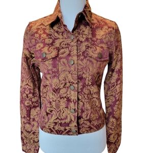 Henna Purple Gold Brocade Print Button Up Jacket